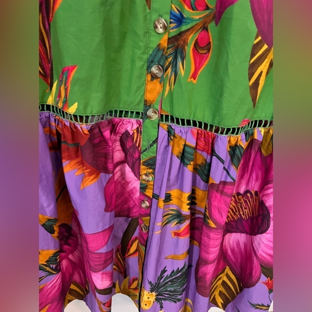 FARM RIO M Flowers Balloon Sleeve Maxi ShirtDress - Picture 6 of 16